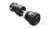 Czarny, cylindryczny łącznik z karbowaną obudową i białymi oznaczeniami pośrodku, prawdopodobnie przeznaczony do połączeń elektronicznych lub mechanicznych.