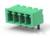 Zielony, prostokątny, czterokonektorowy złącze z pionowymi pinami przyłączeniowymi, odpowiednie do połączeń elektronicznych.