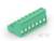 Zielony blok złącza z sześcioma zaciskami w jednym rzędzie, odpowiedni do połączeń elektrycznych i przyłączy urządzeń.