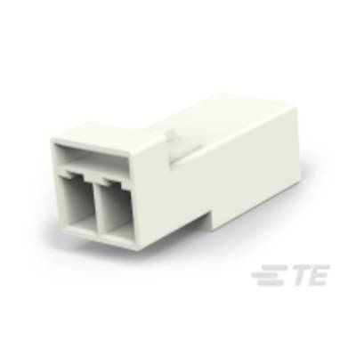 Biały plastikowy adapter do połączeń elektrycznych z dwoma złączami, widok z boku.