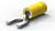 Żółta końcówka kablowa z rozwartym rozwidleniem, odpowiednia do połączeń elektrycznych.