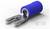 Niebieska końcówka kablowa z otwartym końcem i wstawką metalową do podłączeń elektrycznych.