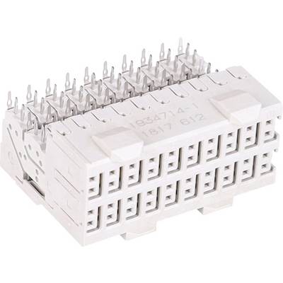 Zbliżenie białego złącza elektrycznego z wieloma stykami, używanego do nawiązywania połączeń w urządzeniach elektronicznych lub obwodach.