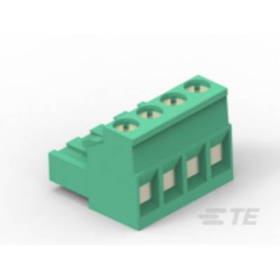 Zielony wtyk z czterema stykami, typowo używany do połączeń elektrycznych, na prostym tle.