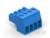 Przedstawiono niebieski, pięciobiegunowy złącz płytki drukowanej, z otworami do mocowania przewodów oraz zaciskami do połączeń elektrycznych.