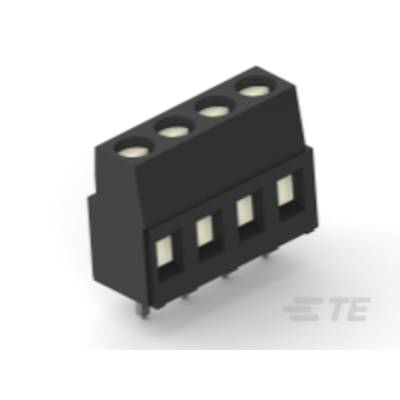 Czarny elektryczny złącze wtykowe z pięcioma stykami, odpowiednie do montażu na płytce drukowanej.