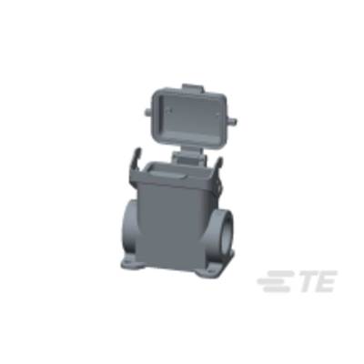 Szary model 3D obudowy zaworu z otwartą pokrywą, widziany z boku, prezentujący strukturę i projekt.