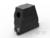 Czarny, prostokątny element z wycięciem z przodu, prawdopodobnie urządzenie techniczne lub część mechanizmu.