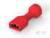 Czerwony, izolowany wtyk płaski z tworzywa sztucznego, widok z przodu przedstawiający otwór do podłączenia przewodu.