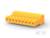 Żółty elektryczny złącz z dziesięcioma gniazdami pinowymi, widziany z boku. Starannie rozmieszczony, przeznaczony do zastosowań elektronicznych lub połączeń kablowych.