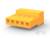 Żółty, prostokątny złącze z pięcioma gniazdami. Odpowiedni do połączeń elektronicznych i obwodów.