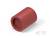 Czerwony, cylindryczny przedmiot o gładkiej powierzchni. Jest pusty w środku i stoi na swojej szerokiej podstawie.