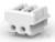 Biały, prostokątny wtyk plastikowy z trzema okrągłymi otworami przyłączeniowymi, typowo stosowany do połączeń elektrycznych.