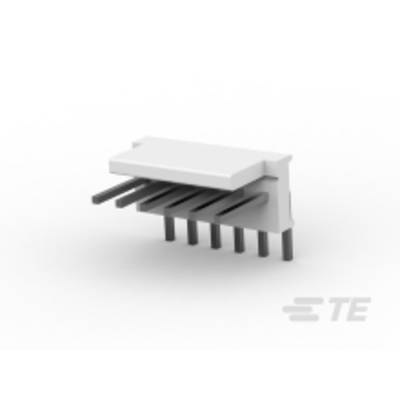 Biały, prostokątny złącz z sześcioma metalowymi stykami wystaje w dół. Jest stosowany w obwodach elektronicznych.