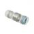Przezroczysty termokurczliwy złącznik z metalową opaską i niebieskim oznaczeniem do połączeń elektrycznych kabli.