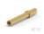 Złoty cylindryczny element metalowy, prawdopodobnie wtyk lub złącze, leży skośnie na białej powierzchni.