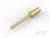 Złocony styk elektryczny o cylindrycznym trzpieniu i okrągłej główce na białym tle, prawdopodobnie element elektroniczny.