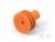 Pomarańczowa, okrągła część z tworzywa sztucznego z kilkoma wcięciami i otworem pośrodku, prawdopodobnie element techniczny.
