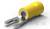 Żółty konektor kablowy z końcówką wtykową i otworem gwintowanym. Stosowany głównie do połączeń elektrycznych.