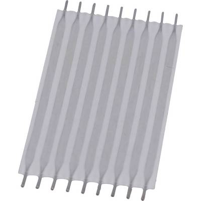 Srebrny radiator z pionowymi żeberkami i wypustkami na obu końcach, stosowany do odprowadzania ciepła z podzespołów elektronicznych.
