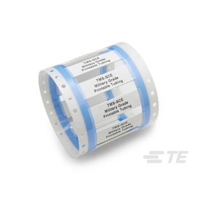 Przezroczyste, cylindryczne opakowanie z białymi etykietami oznaczonymi jako 'TMS-SCE Military Grade Printable Tubing'.