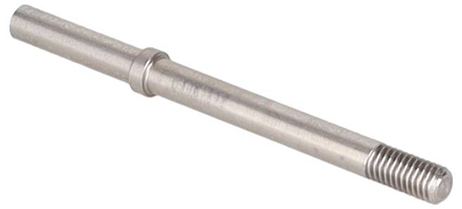 Metalowy pręt cylindryczny z gwintowanym końcem, prawdopodobnie używany jako element mocujący lub część zespołu mechanicznego.