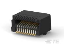 Czarny elektroniczny złącz z wieloma złotymi stykami ułożonymi w jednym rzędzie.