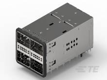 Metalowy złącz wtykowy z wieloma prostokątnymi gniazdami, odpowiedni do zastosowań elektronicznych.