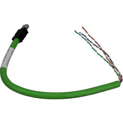 Zielony kabel z czarnym złączem na jednym końcu i czterema odkrytymi skręconymi przewodami na drugim końcu.