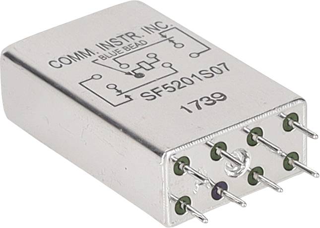Element 'COMM. INSTR. INC. BLUE BEAD' z ośmioma pinami, oznaczony etykietą 'SF5201S07 1739', stanowiący część schematu elektronicznego obwodu.