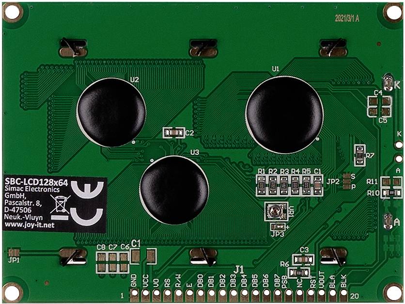 РК-дисплей Joy-it LCD128x64SPI Білий Синій 128 x 64 пікселів (Ш x В x Г) 93 x 70 x 12 мм