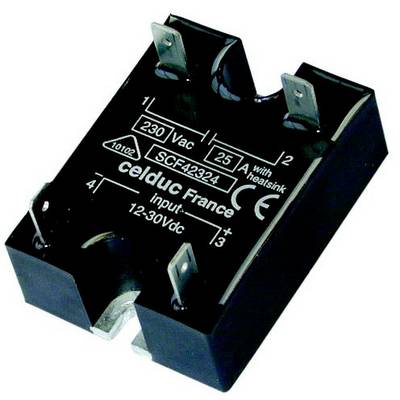 'Elektroniczne przekaźnik marki celduc, model SCF43224. Oznaczenie wskazuje 230V AC, 25A oraz zakres wejściowy 12-30V DC.'