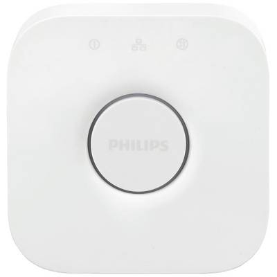 Białe, kwadratowe urządzenie z dużym centralnym przyciskiem z napisem 'Philips'. Na górze znajdują się trzy symbole.