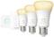 'Trzy żarówki Philips Hue White Ambiance oraz przełącznik ściemniający Philips Hue. Żarówki posiadają oprawkę E27 i wytwarzają ciepłe, białe światło.'