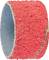 Czerwona tuleja szlifierska o grubym uziarnieniu, widocznie zużyta, prawdopodobnie używana do prac szlifierskich.