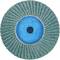 Tarcza ścierna z niebieskimi lamelkami, ułożonymi w segmentach kołowych, na białym tle. Przeznaczona głównie do szlifowania.