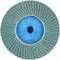 Tarcza szlifierska w kształcie koła z niebieskimi lamelkami wokół środka. Używana do szlifowania metalu lub drewna.