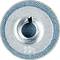 Srebrny krążek szlifierski z niebieską bazą tkaniny. W centrum znajduje się otwór, a widoczne jest oznaczenie lub grawerowanie.