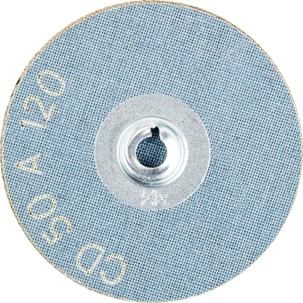 Tarcza szlifierska o numerze '50 A 120' i literze 'C'. Kształt okrągły, jasnoniebieska, z otworem mocującym pośrodku.