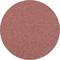 Okrągły, czerwony arkusz papieru ściernego o drobnym ziarnie, równomiernie rozłożony na całej powierzchni.