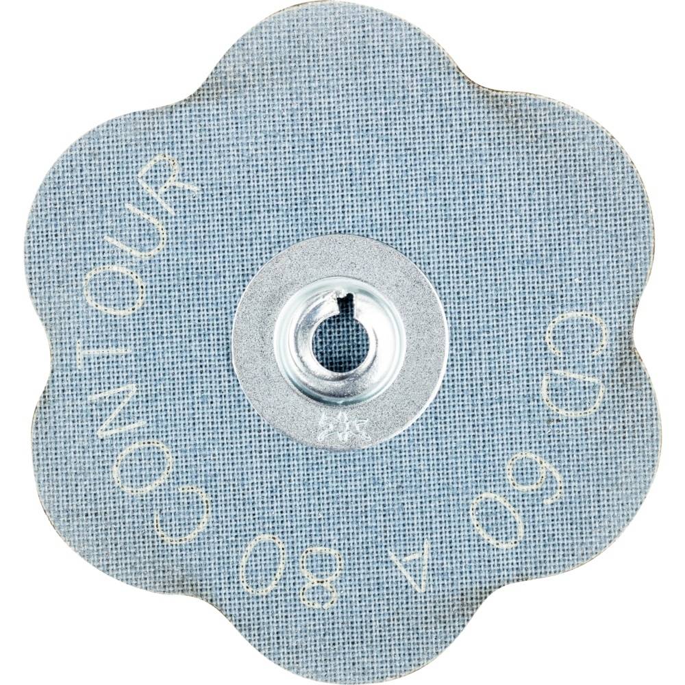 Krążek ścierny w kształcie kwiatu z napisem 'CONTOUR' i cyframi '60 A 80', w środku którego znajduje się metalowa tuleja.