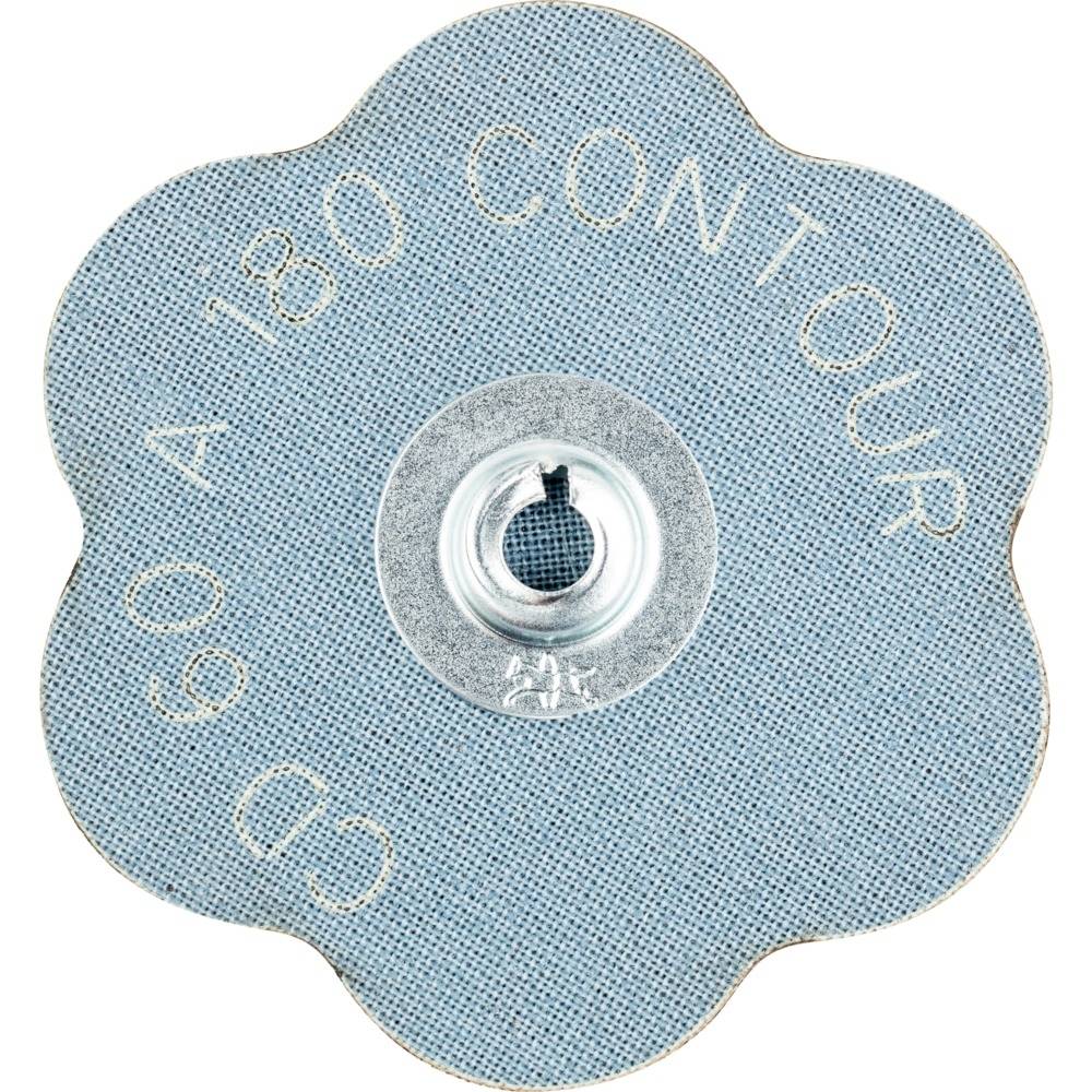 Okrągła podkładka ścierna w kształcie kwiatu, niebieska, z napisem '180 CONTOUR 3'.