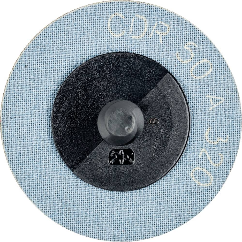 Tarcza ścierna CDR 50 A320 z niebieskim materiałem ściernym i czarnym plastikowym rdzeniem.