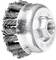 Okrągła szczotka z metalowymi włoskami i metalową obudową. Na górnej powierzchni wygrawerowane są różne specyfikacje techniczne.