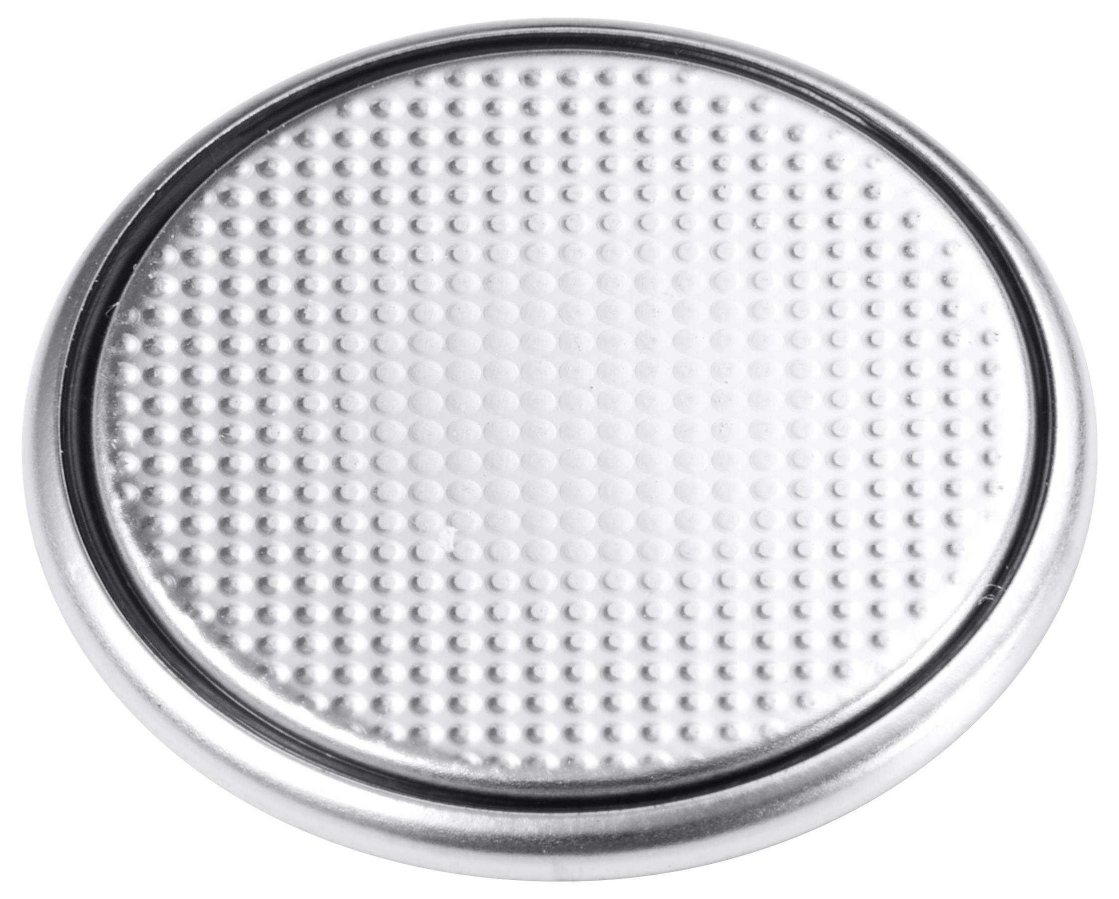 Okrągła bateria guzikowa srebrna z teksturowaną powierzchnią, często używana w małych urządzeniach elektronicznych.