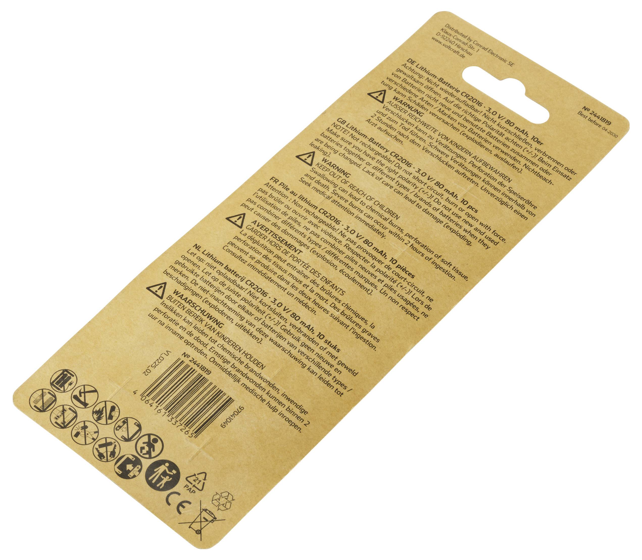 Brązowe opakowanie z instrukcjami bezpieczeństwa i użytkowania w języku angielskim. Symbole recyklingu i ostrzeżenia bezpieczeństwa na dolnej krawędzi.