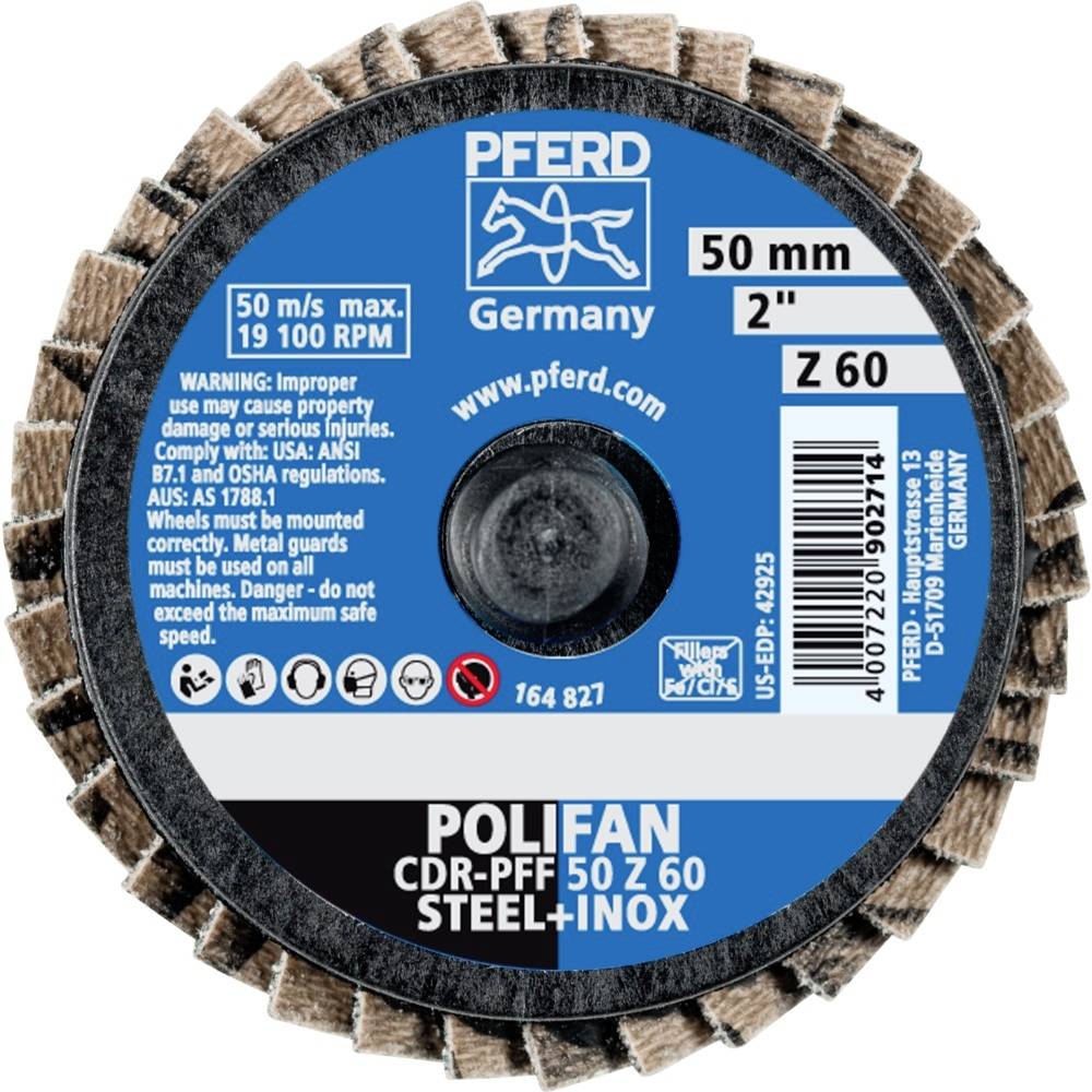 Tarcza szlifierska 'Koń' w kolorze niebieskim, 50 mm, 50 m/s, 19 100 obr./min. Ostrzeżenie: Nieprawidłowe użycie może prowadzić do obrażeń.