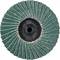 Krążek szlifierski o kształcie koła z zielonymi lamelkami wokół centralnego otworu; jest zwykle stosowany do wygładzania powierzchni.