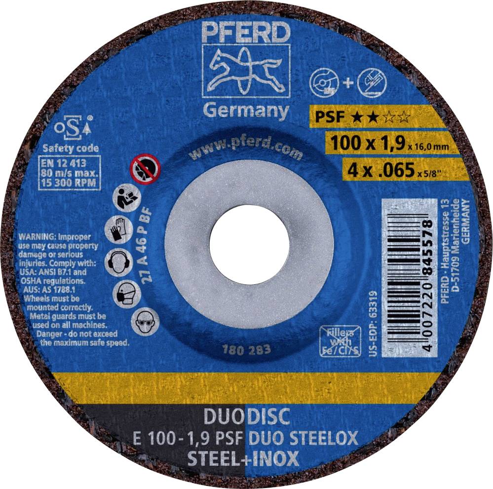 PFERD TOOLS 62010630 E 100-1,9 PSF DUO STEELOX/16,0 Вигнутий відрізний диск Діаметр 100 мм Діаметр отвору 16 мм нержавіюча сталь, 
