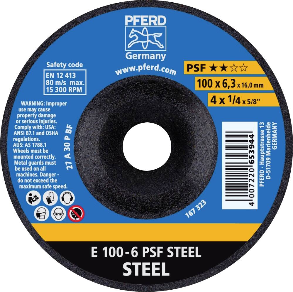 PFERD TOOLS 62010634 E 100-6 PSF STEEL/16,0 Вигнутий відрізний диск Діаметр 100 мм Діаметр отвору 16 мм чавун, сталь, лита сталь 1